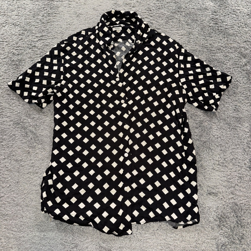 Zara Shirt Mens Medium Black White Diamond Geometric Short Sleeve Regular Fit